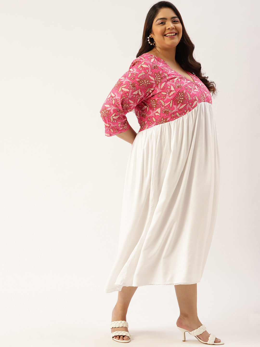 Plus Size Floral Print Midi Dress