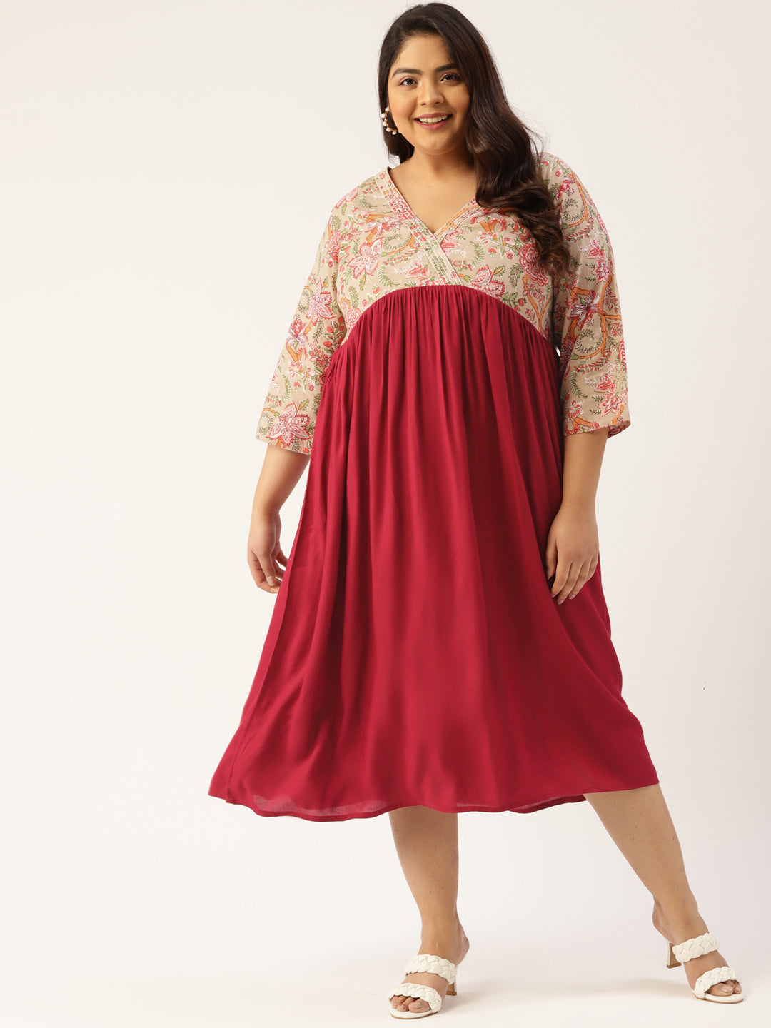 Plus Size Floral Print Midi Dress