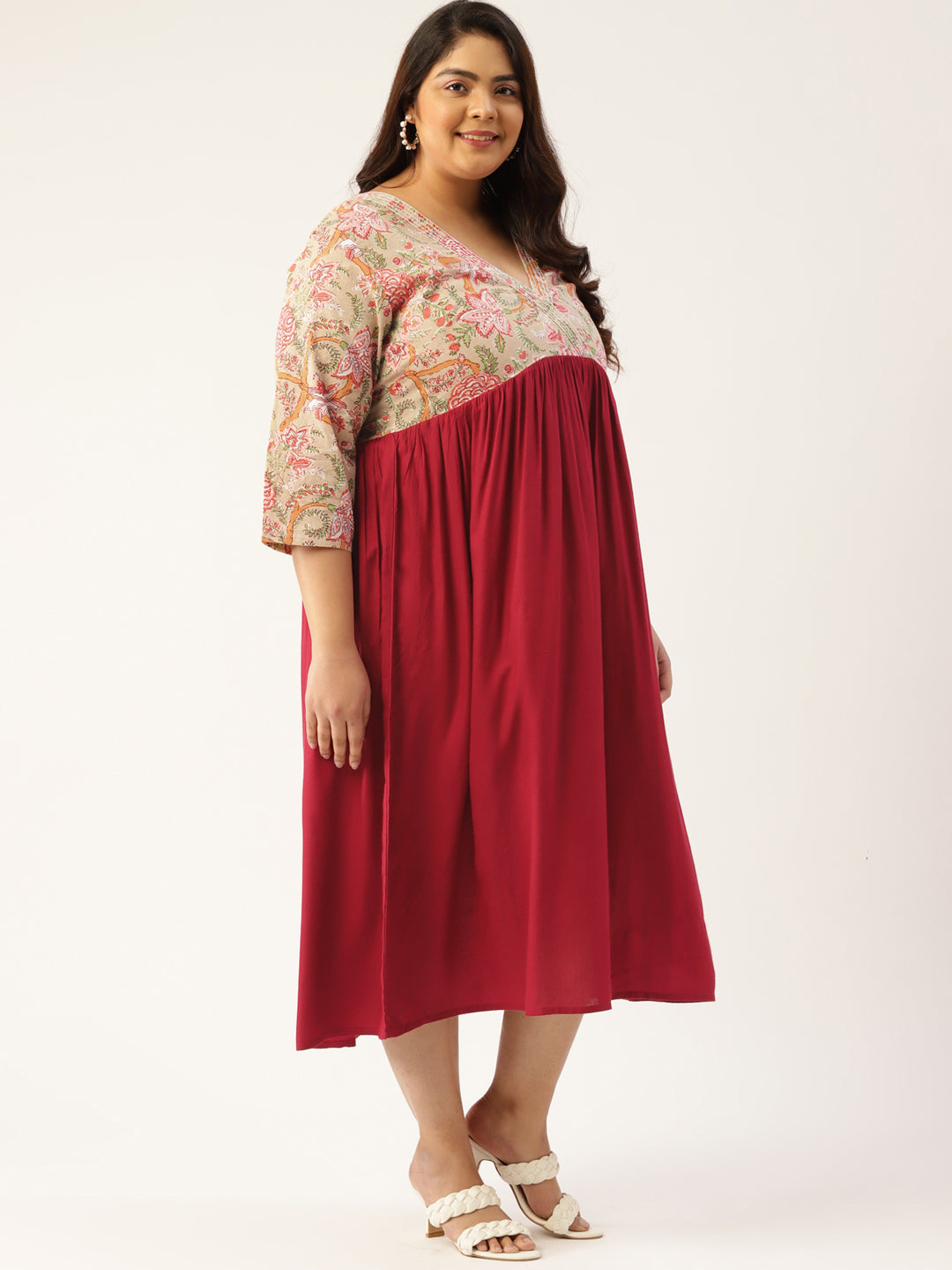Plus Size Floral Print Midi Dress