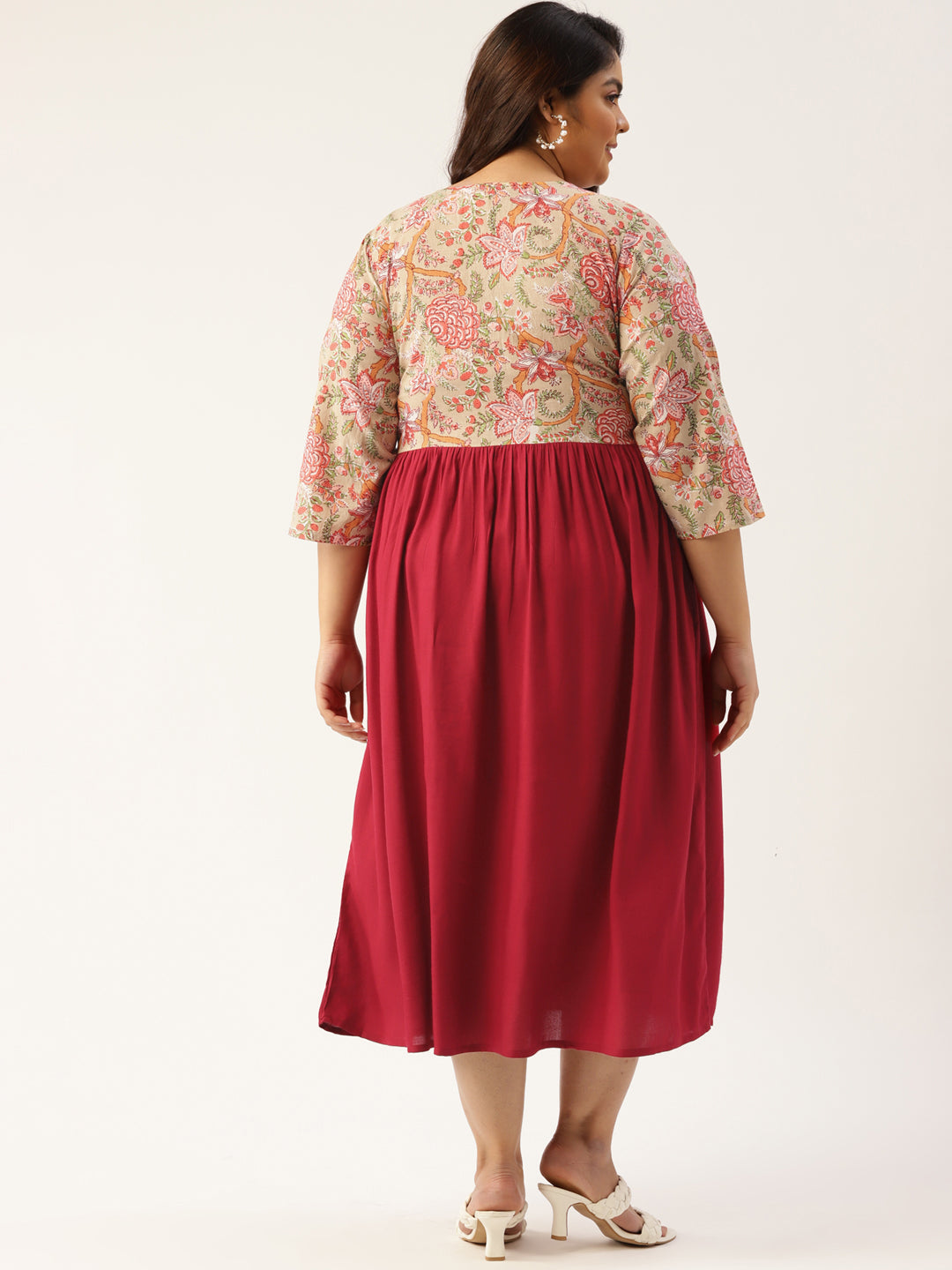 Plus Size Floral Print Midi Dress
