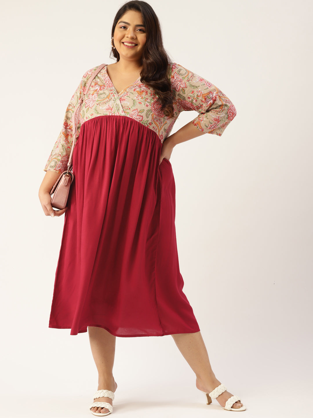 Plus Size Floral Print Midi Dress