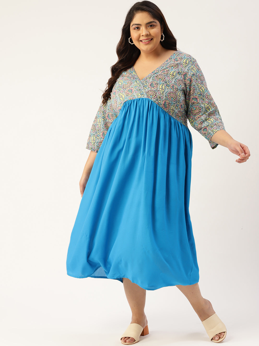 Plus Size Floral Print Midi Dress