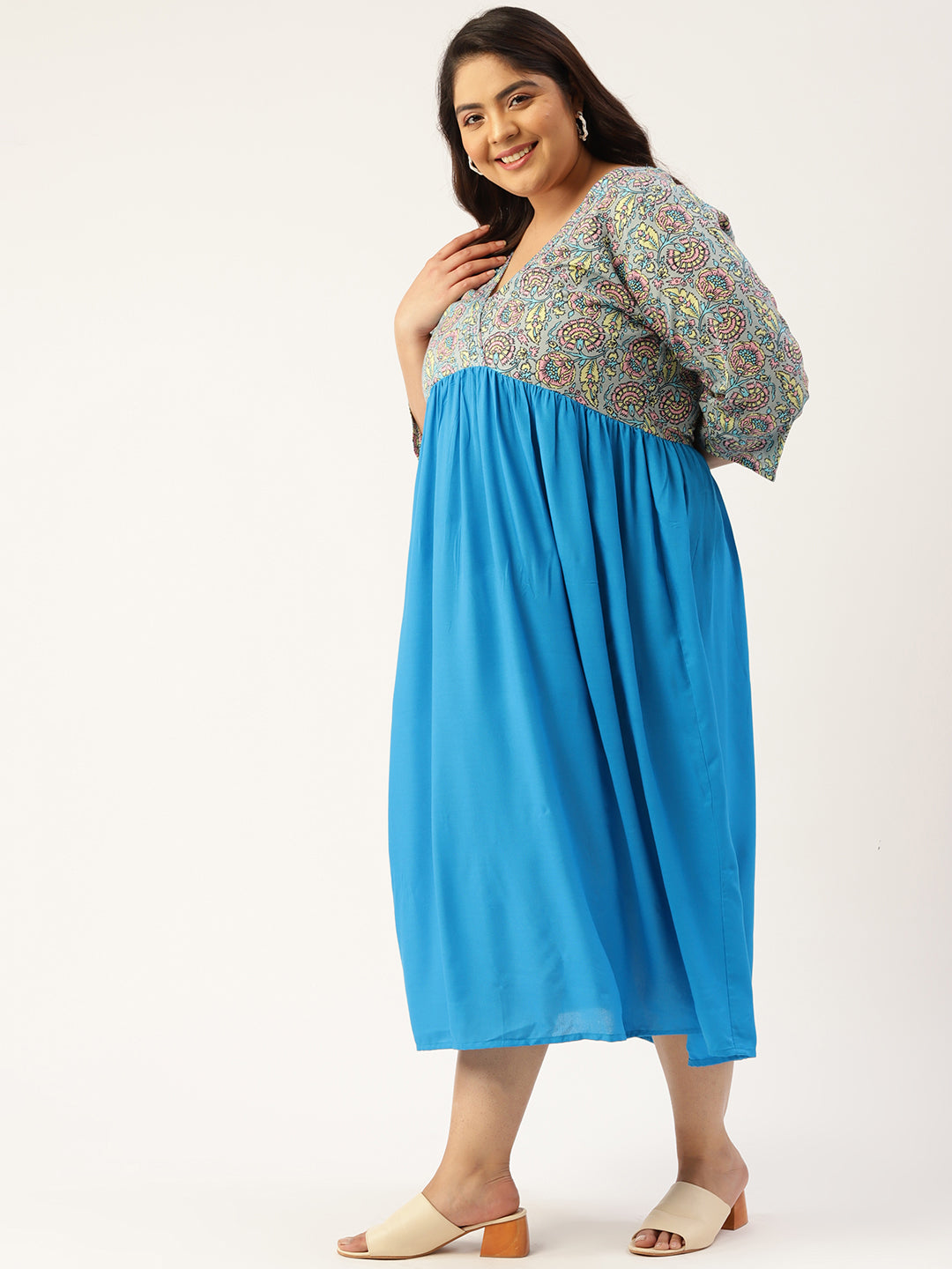 Plus Size Floral Print Midi Dress