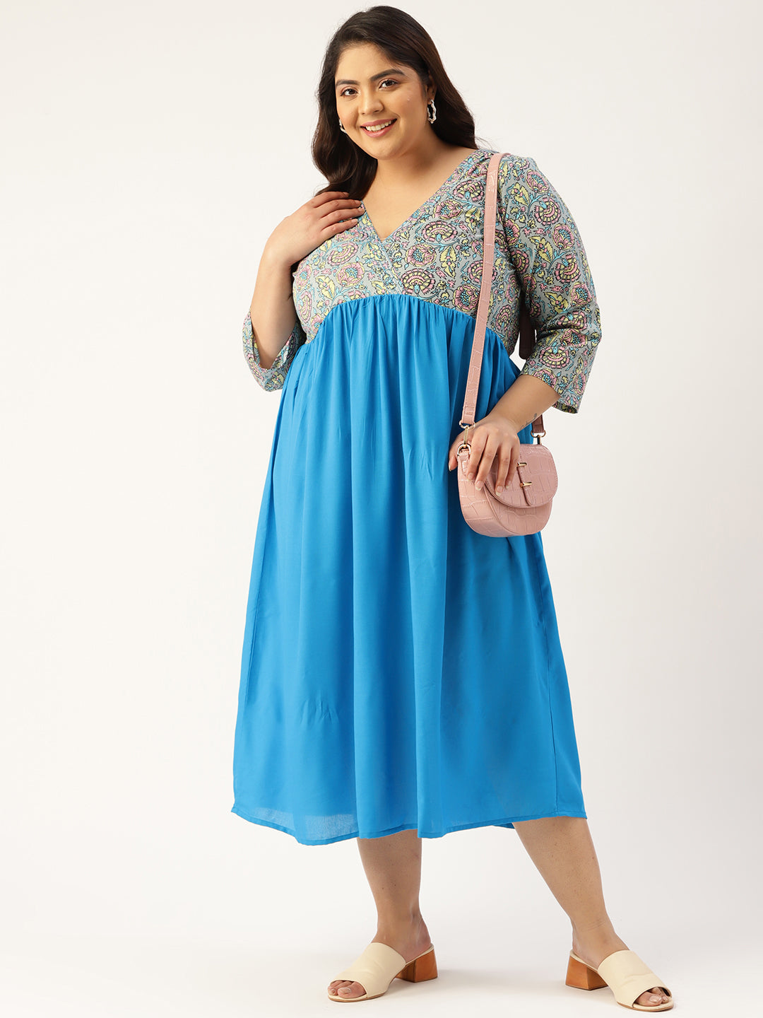 Plus Size Floral Print Midi Dress