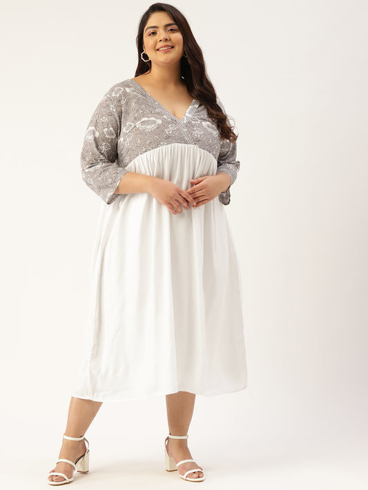 Plus Size Floral Print Midi Dress
