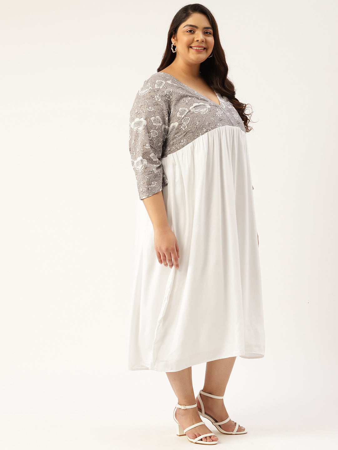 Plus Size Floral Print Midi Dress