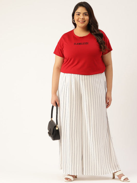 White and black woven palazzos
