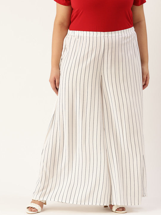White and black woven palazzos