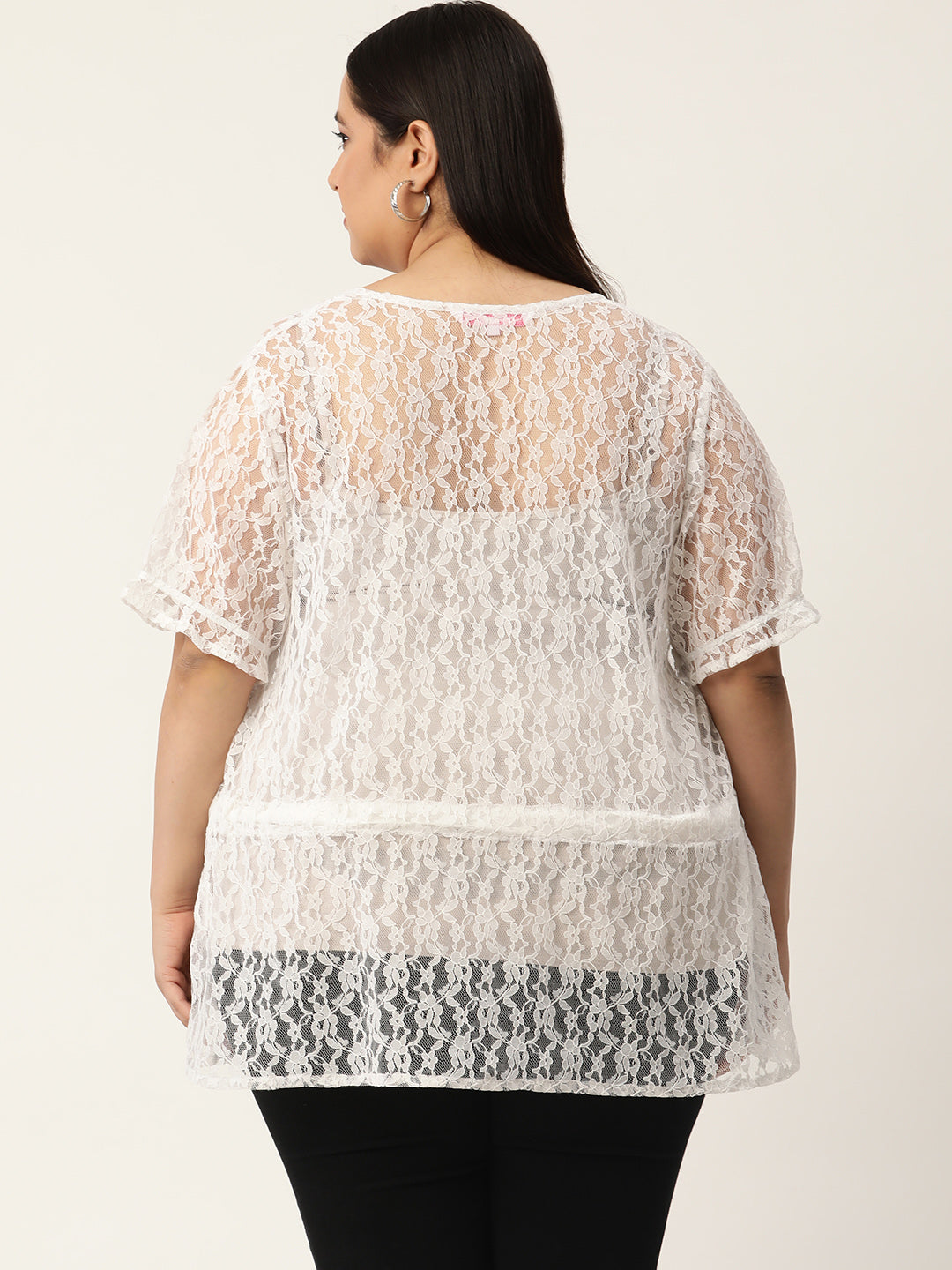 Plus Size Women's Solid Color Waist Tie-Up Net Shrug