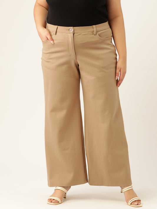 Women Relaxed Straight Fit High-Rise Plus Size  Trousers
