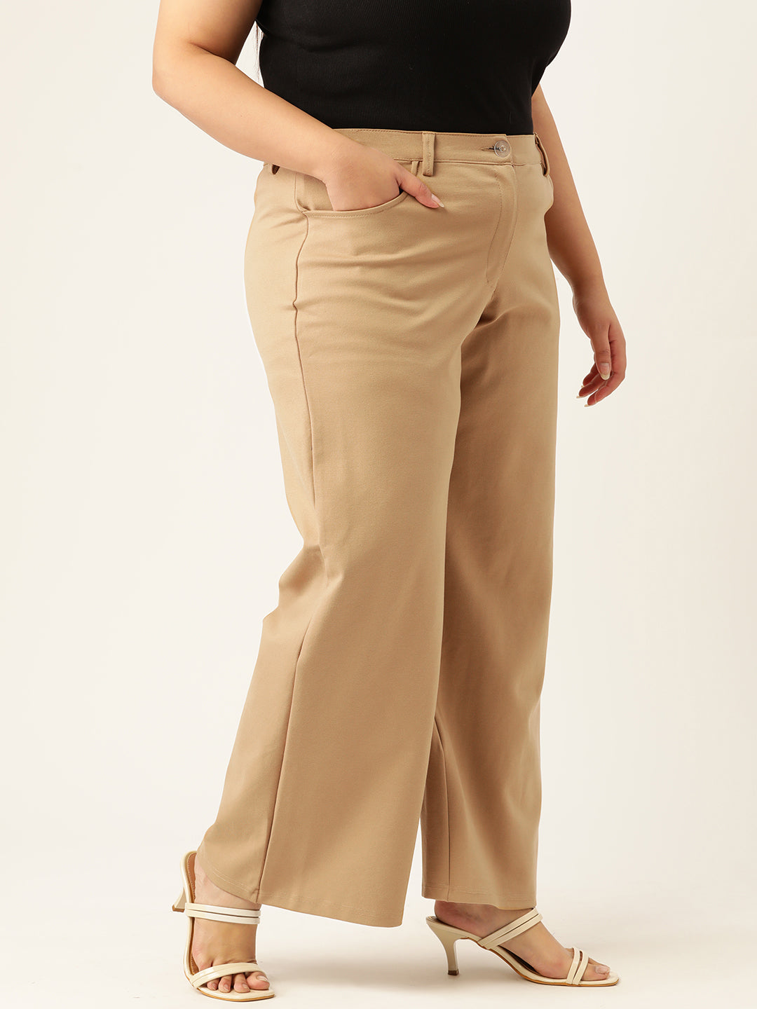 Women Relaxed Straight Fit High-Rise Plus Size  Trousers