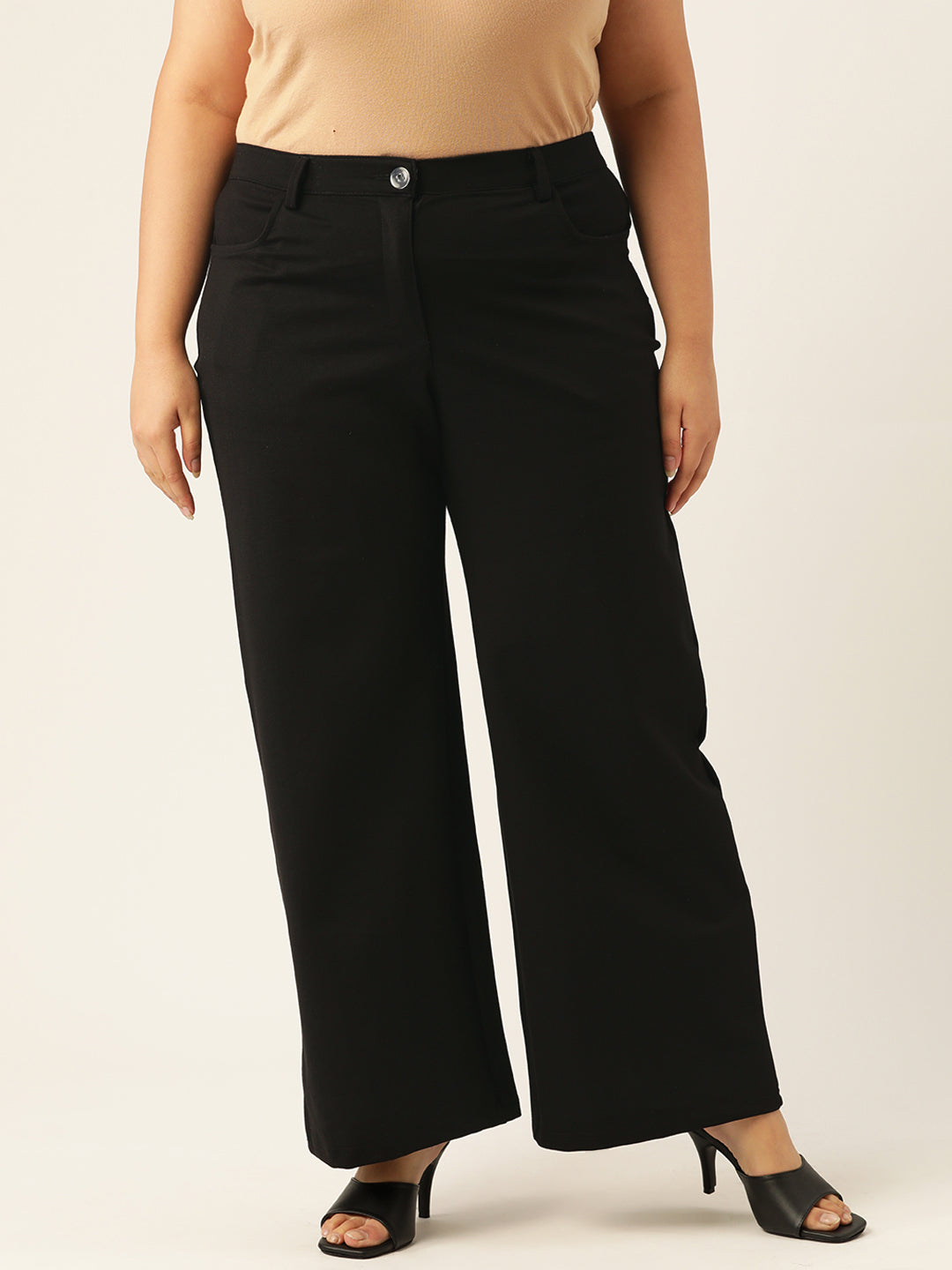 Women Relaxed Straight Fit High-Rise Plus Size  Trousers