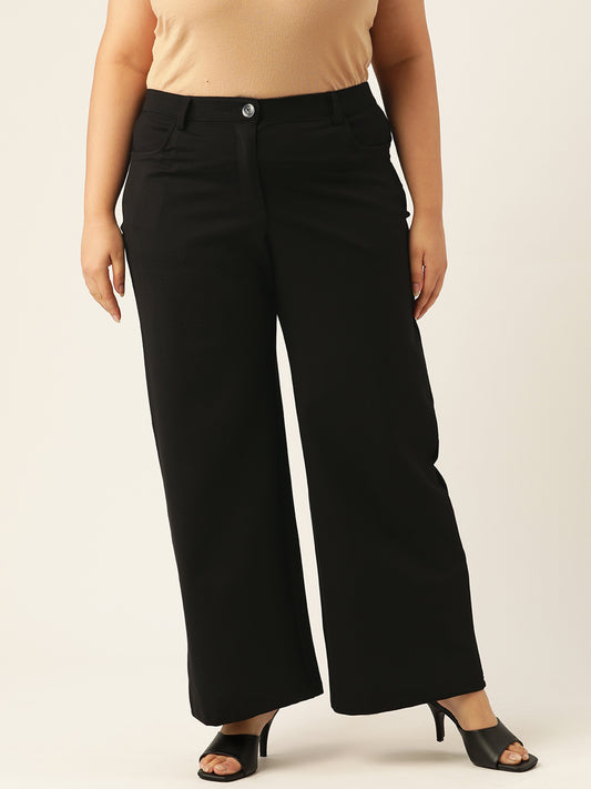 Women Relaxed Straight Fit High-Rise Plus Size  Trousers