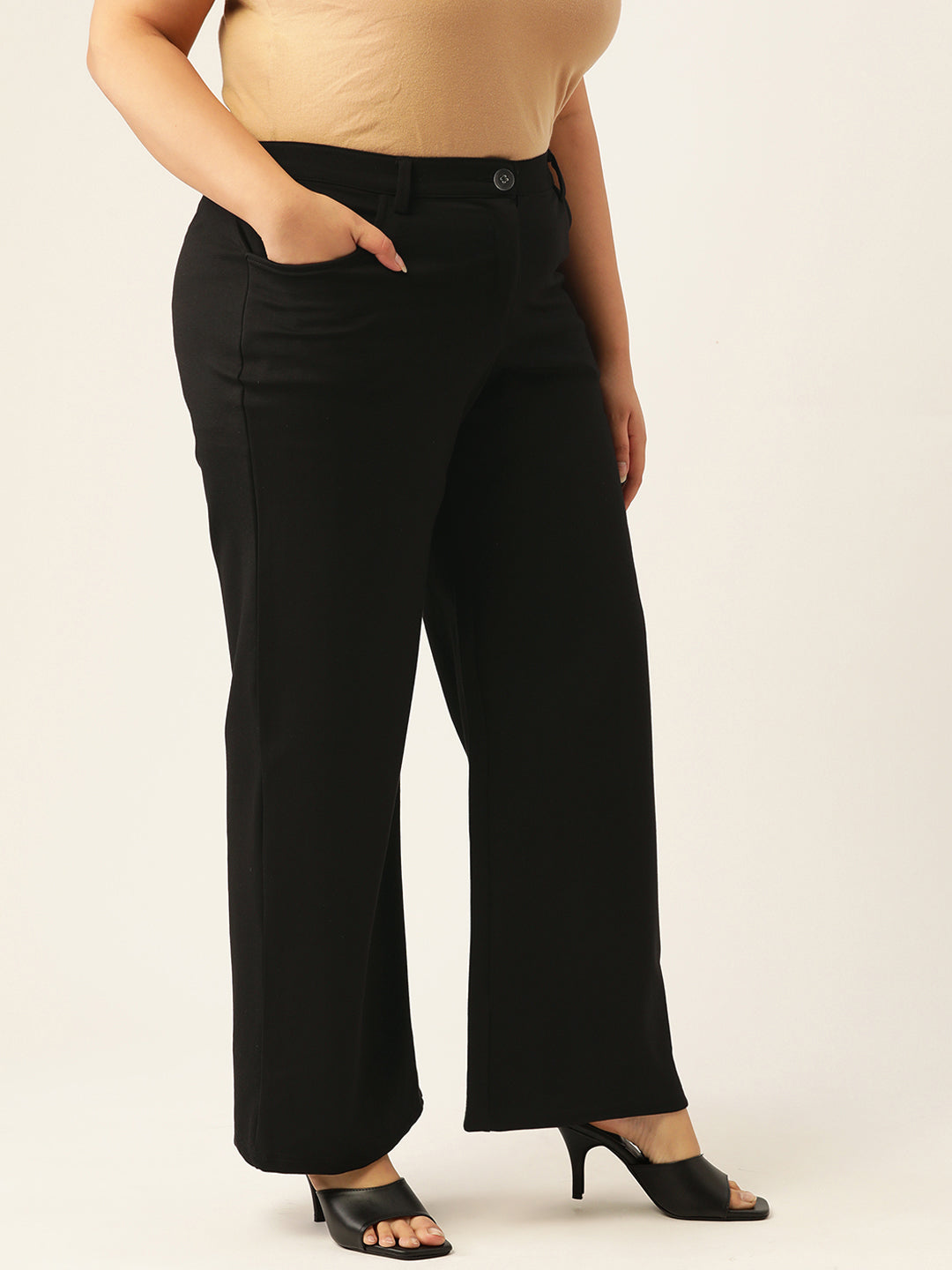 Women Relaxed Straight Fit High-Rise Plus Size  Trousers