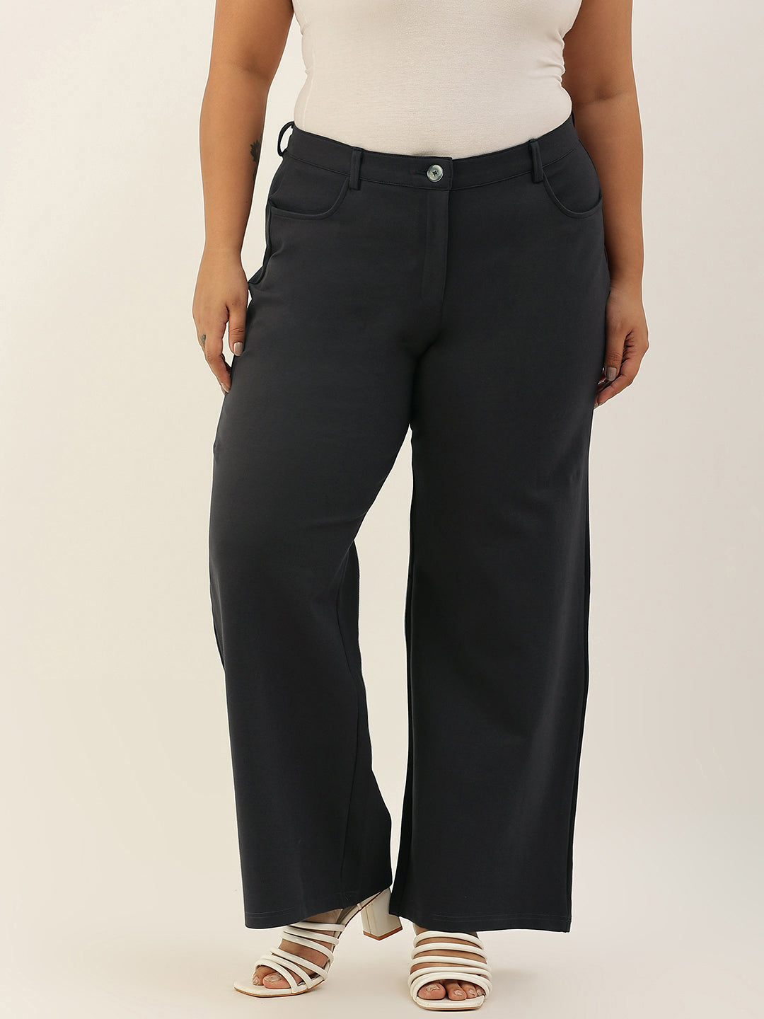 Women Relaxed Straight Fit High-Rise Plus Size  Trousers