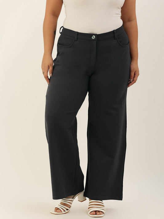 Women Relaxed Straight Fit High-Rise Plus Size  Trousers