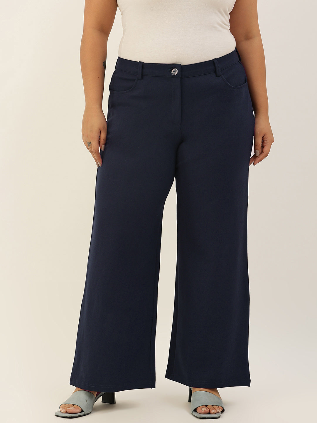 Women Relaxed Straight Fit High-Rise Plus Size  Trousers