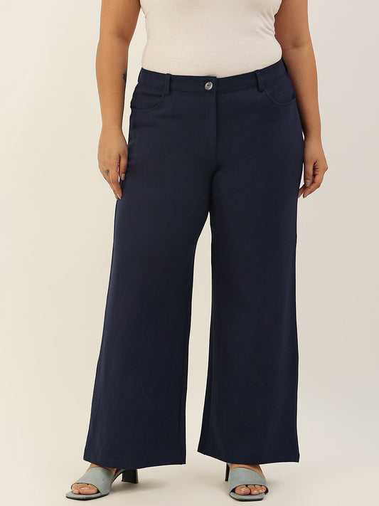 Women Relaxed Straight Fit High-Rise Plus Size  Trousers