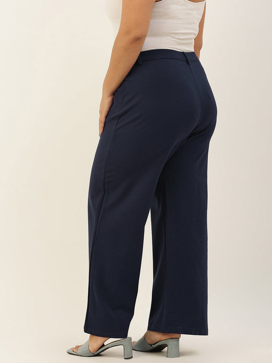 Women Relaxed Straight Fit High-Rise Plus Size  Trousers