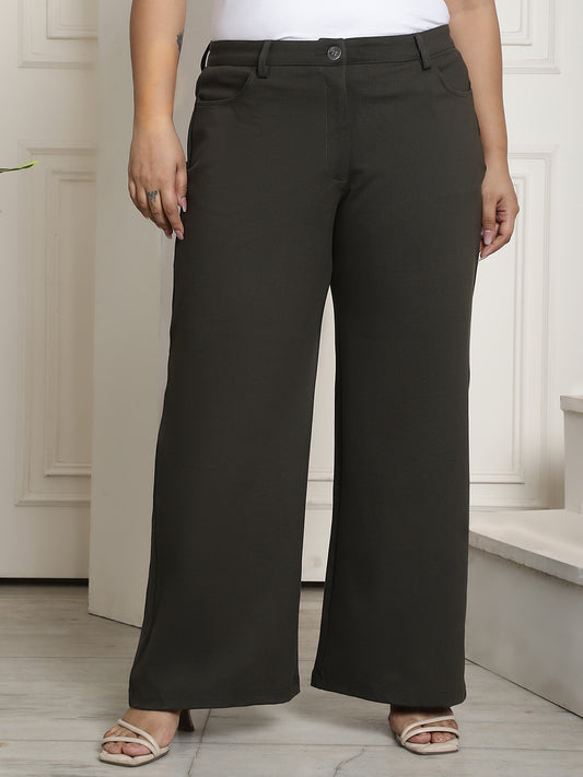 Women Relaxed Straight Fit High-Rise Plus Size  Trousers