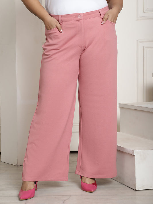 Women Relaxed Straight Fit High-Rise Plus Size  Trousers