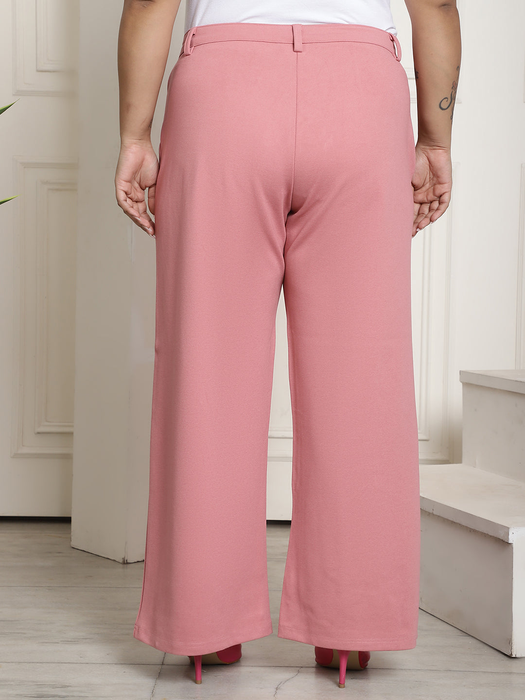Women Relaxed Straight Fit High-Rise Plus Size  Trousers