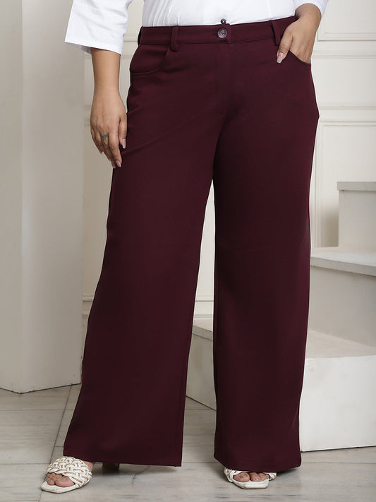 Women Relaxed Straight Fit High-Rise Plus Size  Trousers