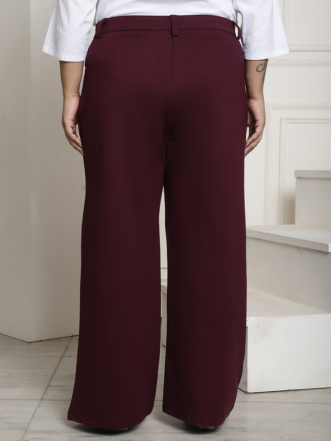 Women Relaxed Straight Fit High-Rise Plus Size  Trousers