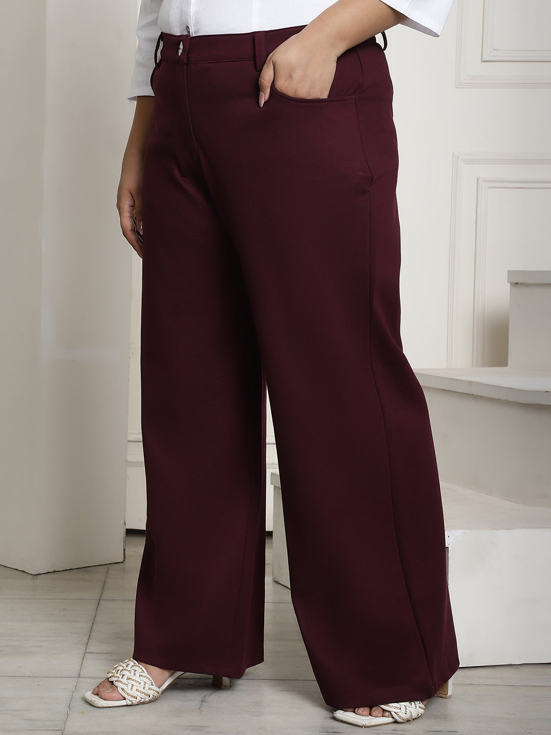 Women Relaxed Straight Fit High-Rise Plus Size  Trousers