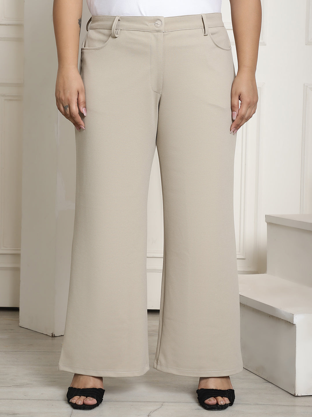 Women Relaxed Straight Fit High-Rise Plus Size  Trousers