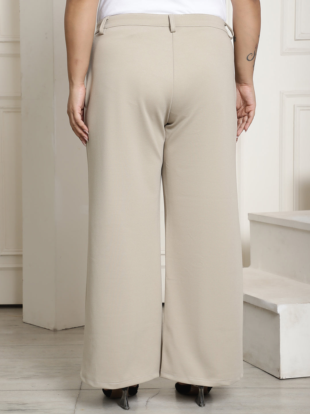 Women Relaxed Straight Fit High-Rise Plus Size  Trousers