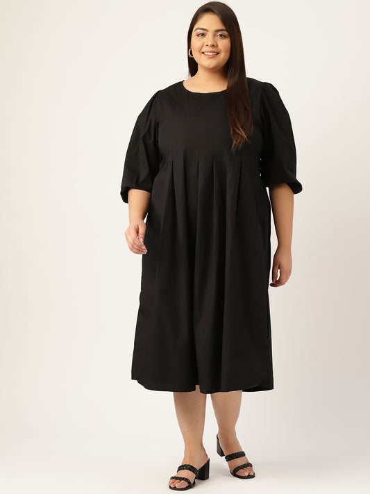 Plus Size Front Pleated Cotton Dress