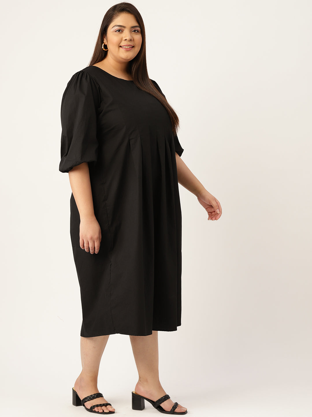 Plus Size Front Pleated Cotton Dress