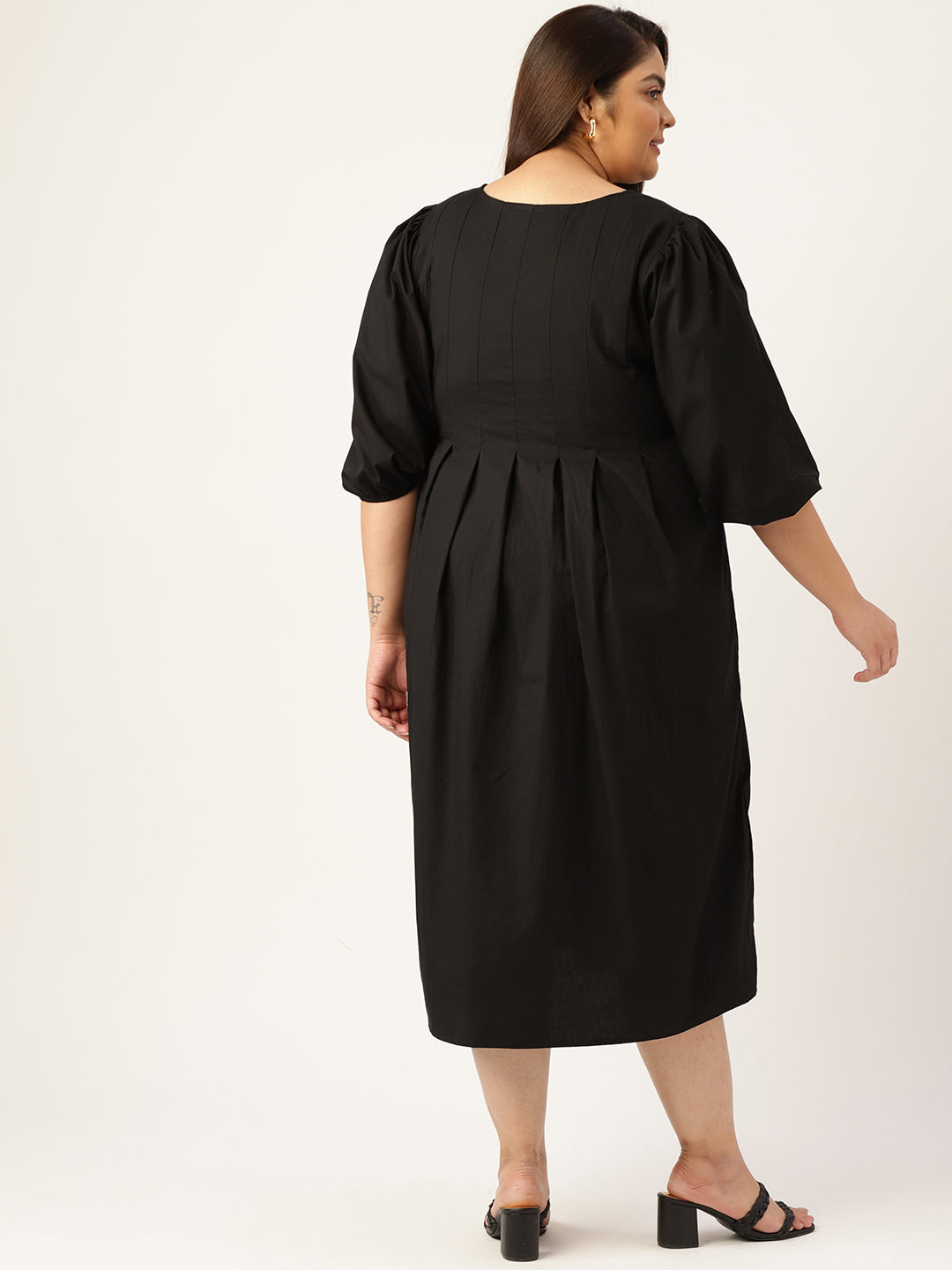 Plus Size Front Pleated Cotton Dress
