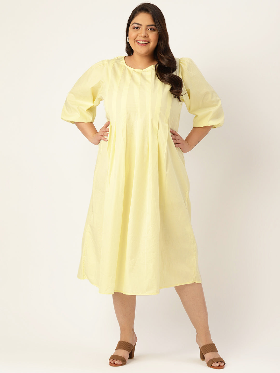Plus Size Front Pleated Cotton Dress