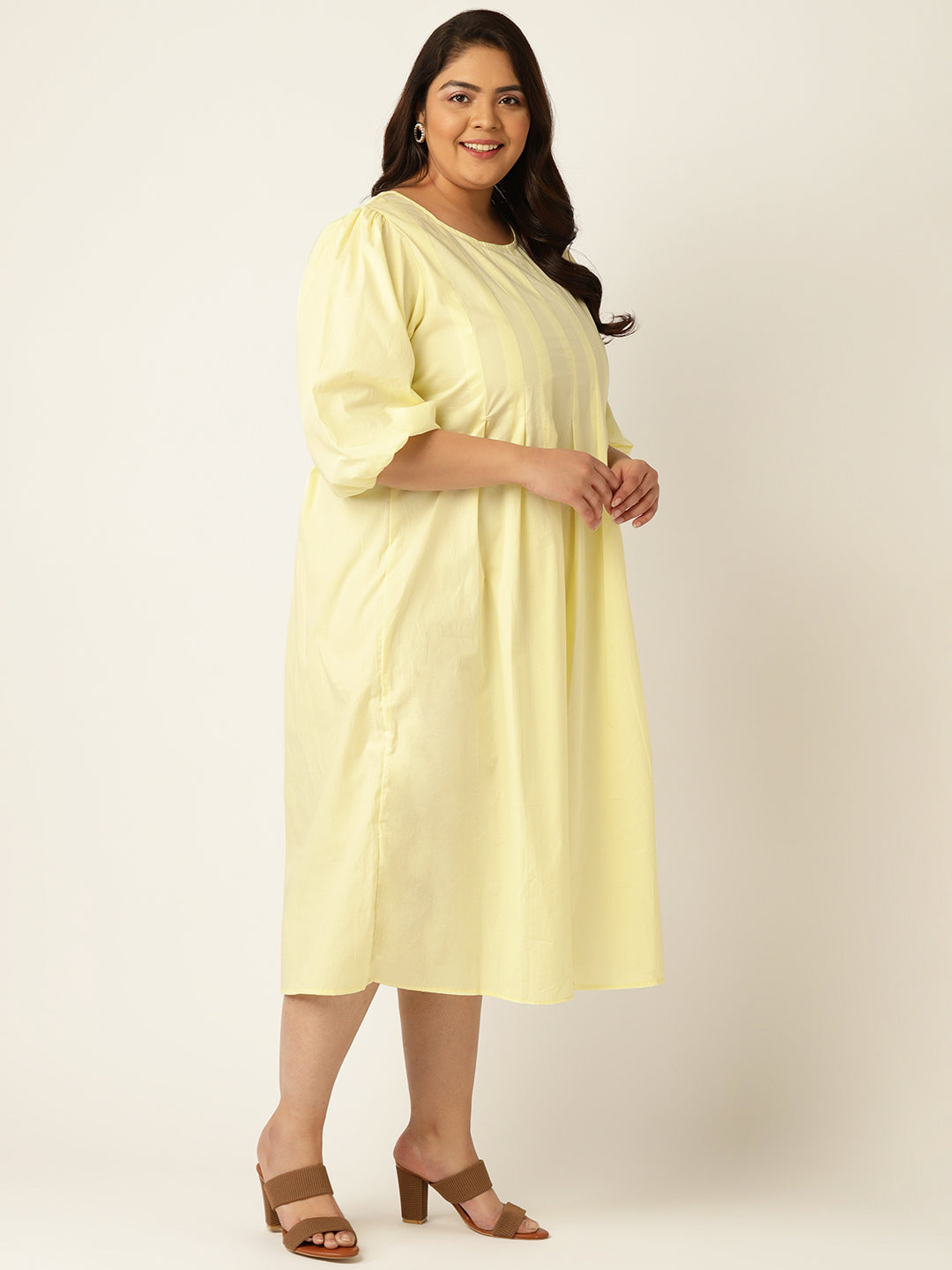 Plus Size Front Pleated Cotton Dress