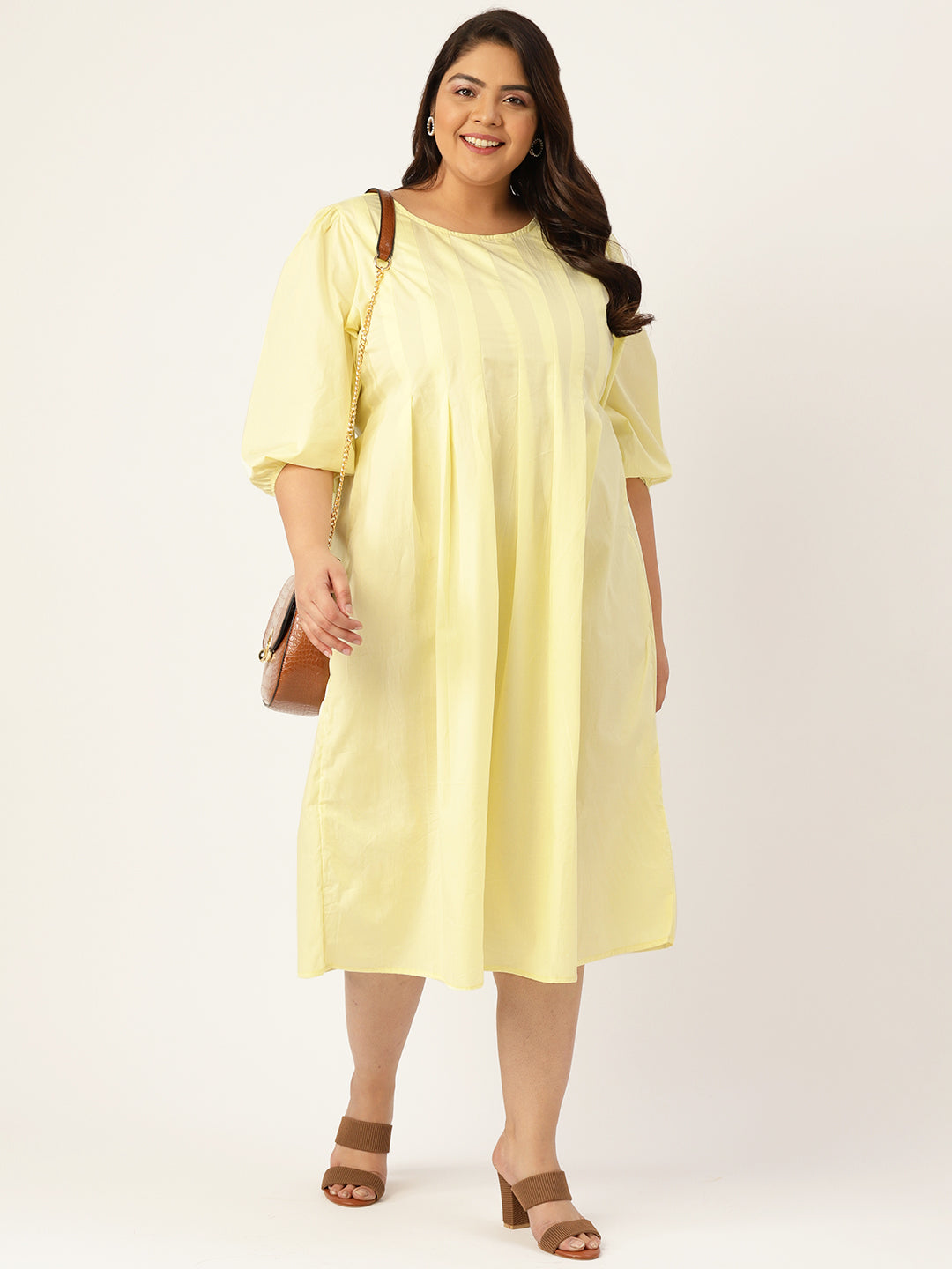 Plus Size Front Pleated Cotton Dress