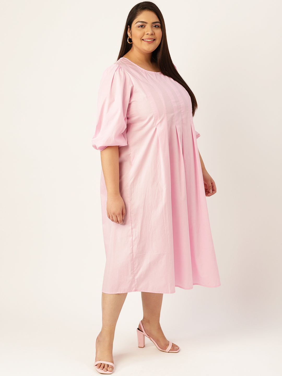 Plus Size Front Pleated Cotton Dress