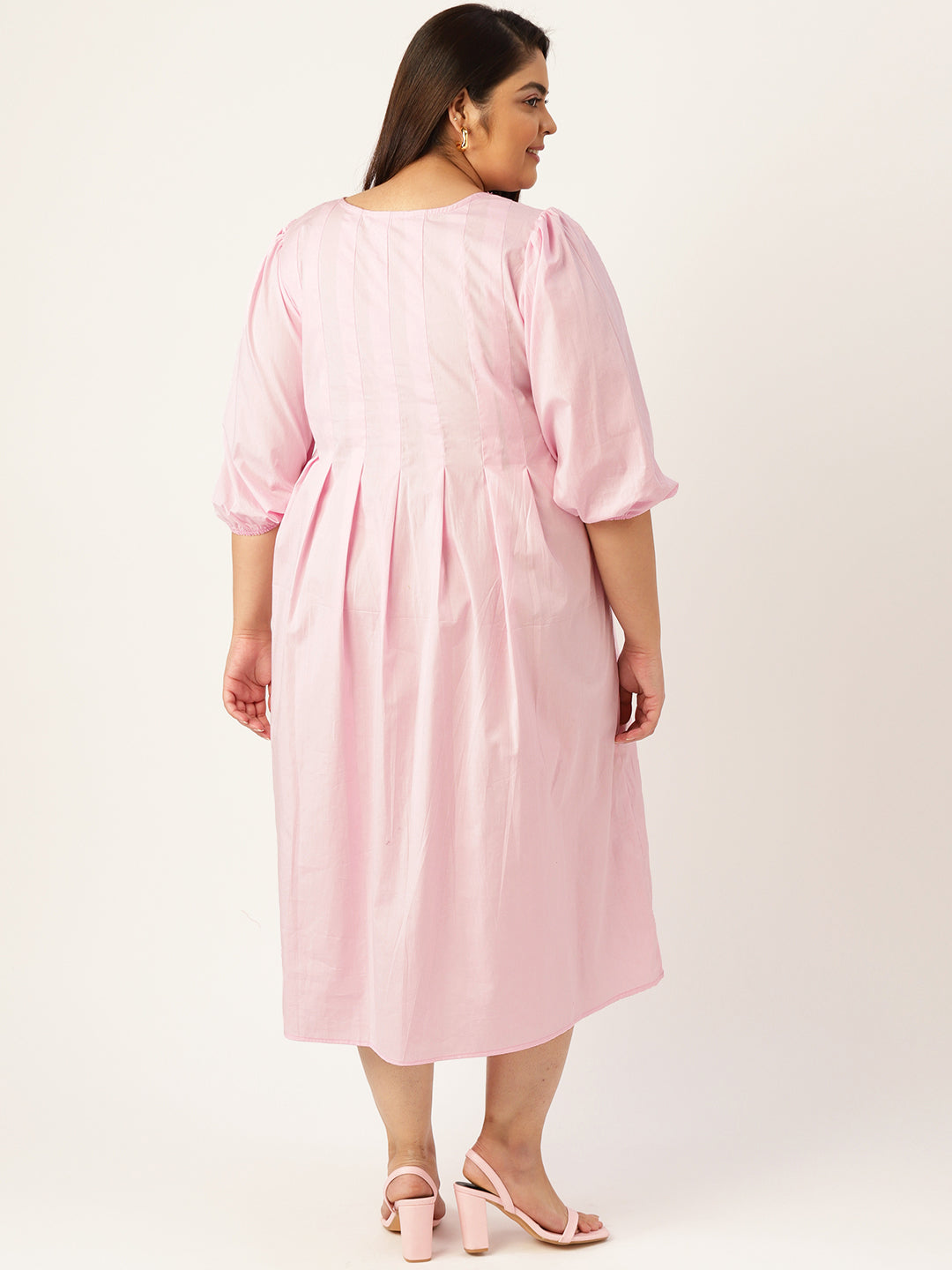 Plus Size Front Pleated Cotton Dress