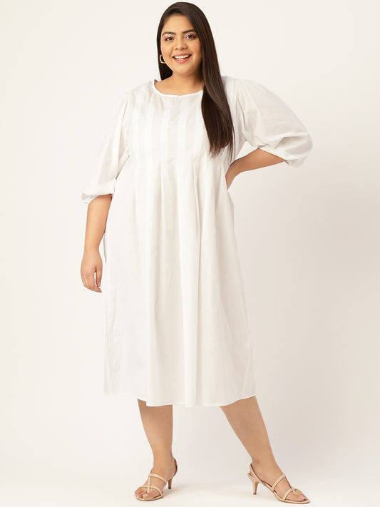 Plus Size Front Pleated Cotton Dress