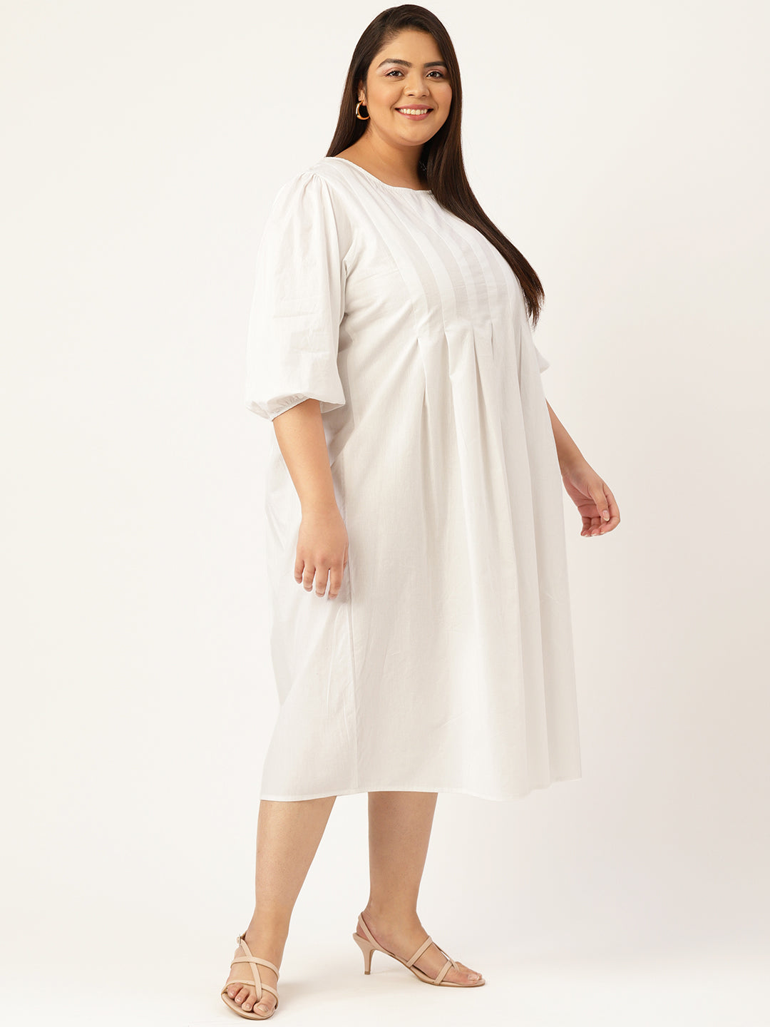 Plus Size Front Pleated Cotton Dress