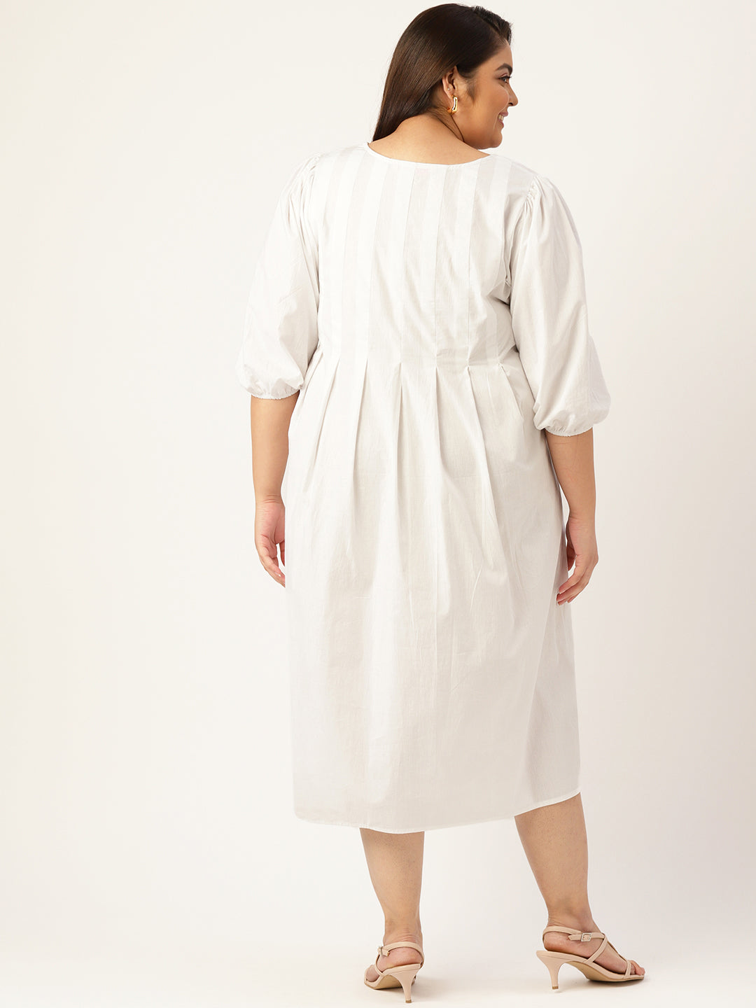 Plus Size Front Pleated Cotton Dress