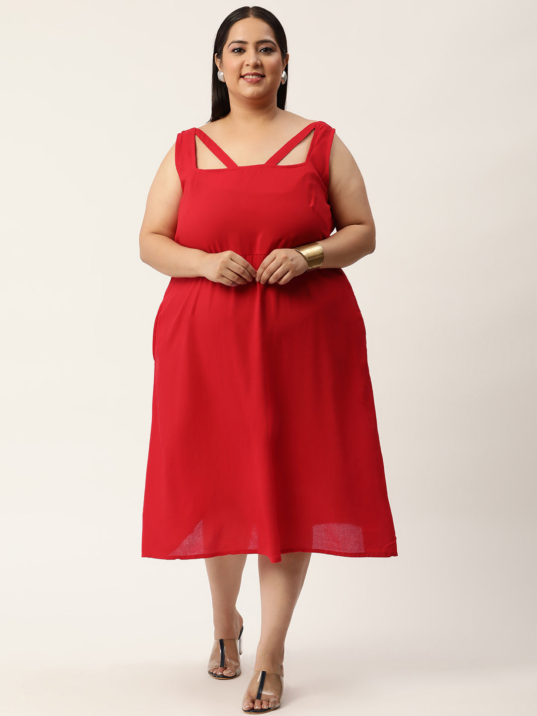 Plus Size A-Line Party Wear Midi Dress