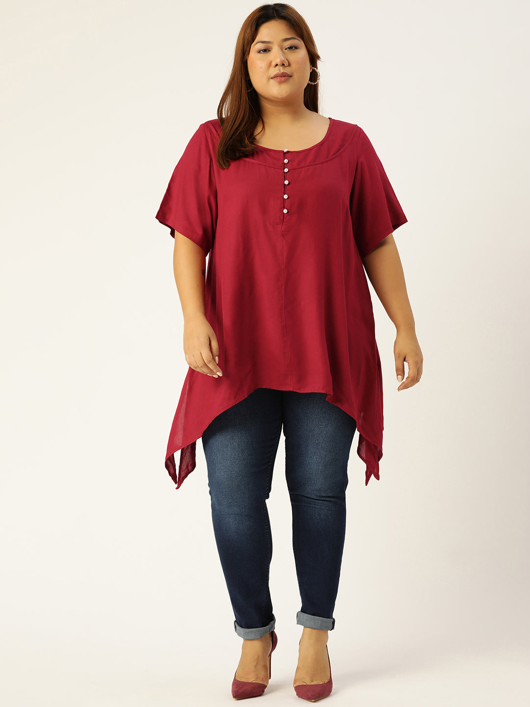 Plus Size Asymmetrical Longline Top