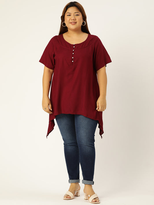 Plus Size Asymmetrical Longline Top