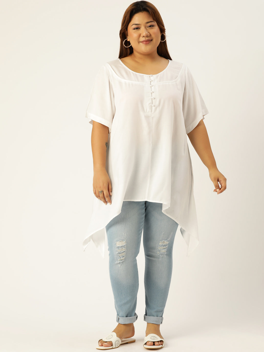 Plus Size Asymmetrical Longline Top