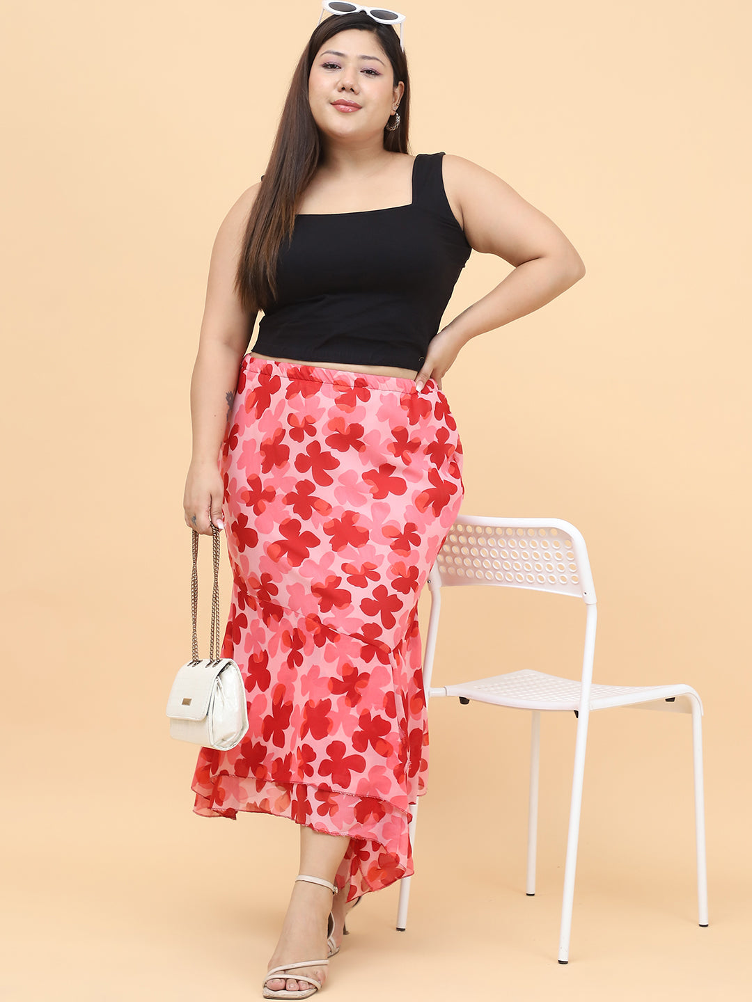 Plus Size Women Black Solid A-Line Skirt