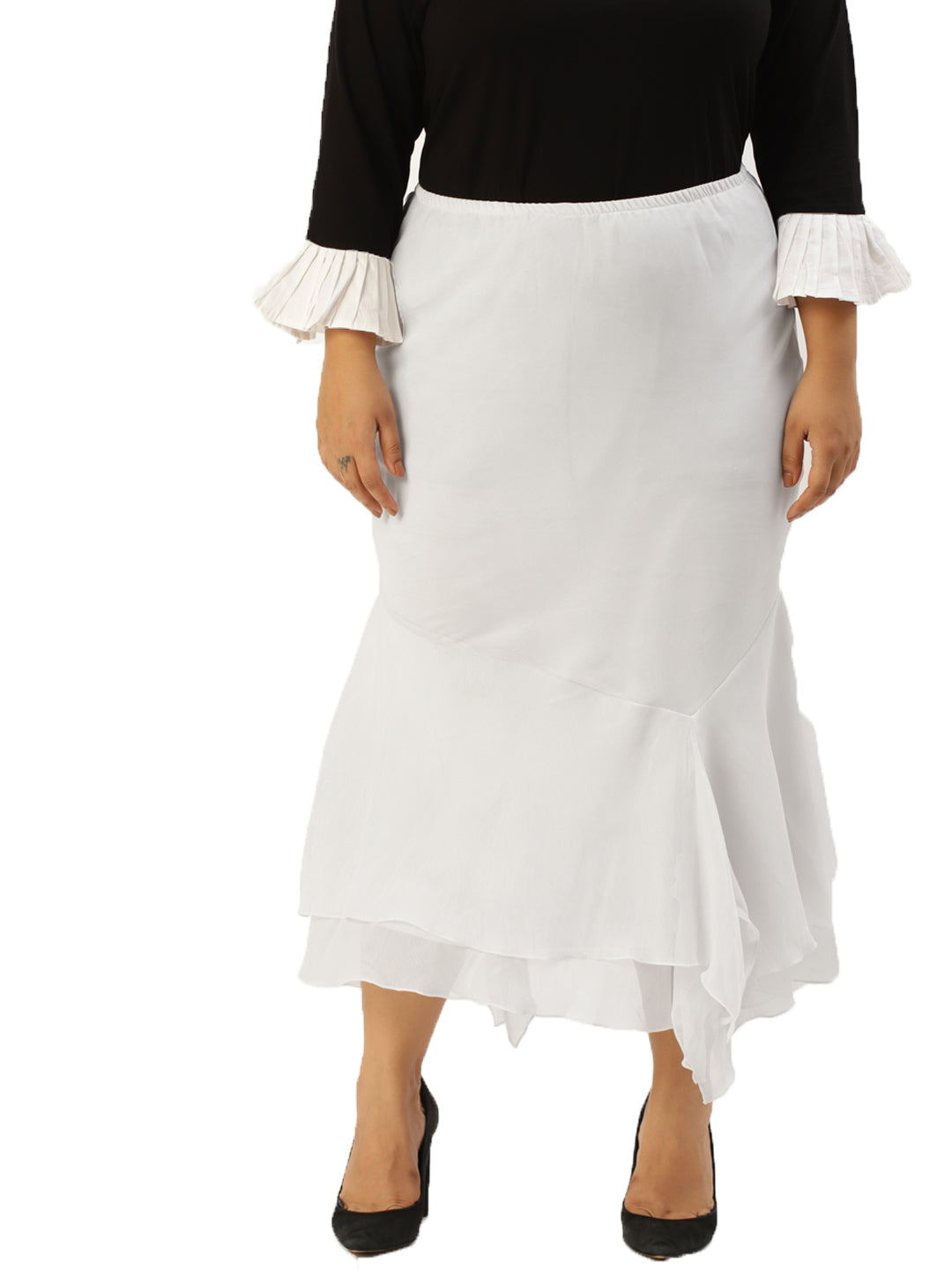 Plus Size Women Black Solid A-Line Skirt