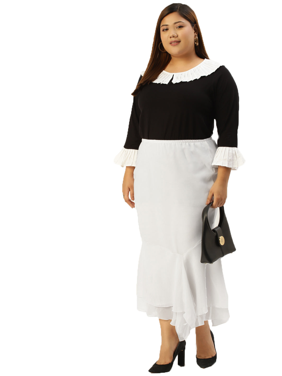 Plus Size Women Black Solid A-Line Skirt