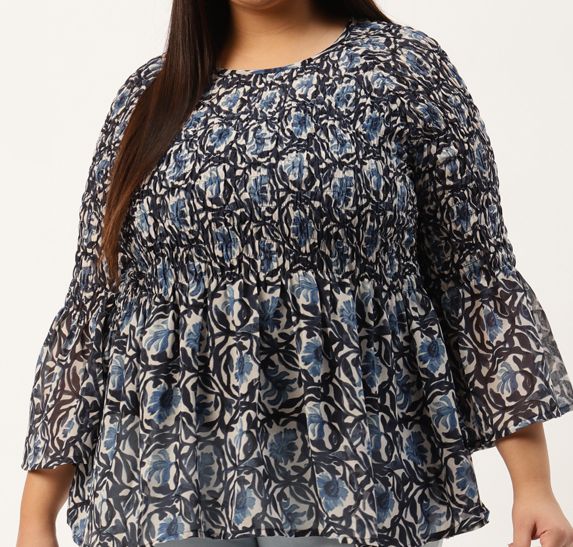 Plus Size Women's Smocked Georgette High-Low Peplum Top